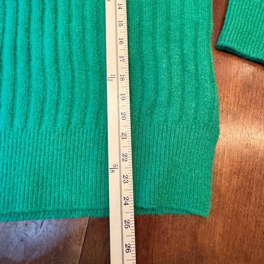 LaBiz Ribbed Polo V-Neck Sweater Womens Small Green Excellent Knit Long Sleeve - Picture 7 of 10
